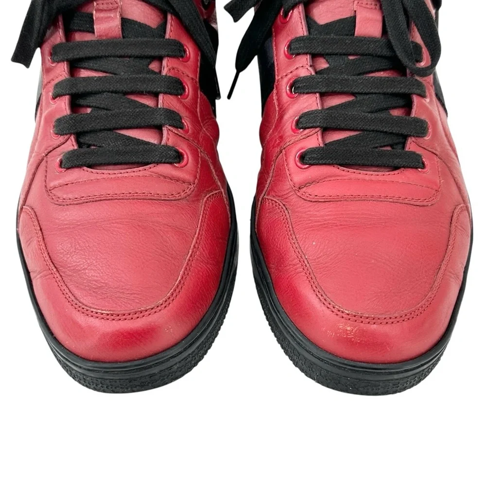 GUCCI Viaggio GG Red & Black Men's Leather High Top Lace Up Sneakers sz 8.5